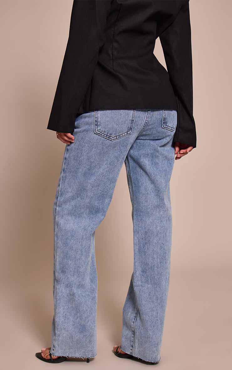 Petite Light Blue Long Leg Straight Jeans
