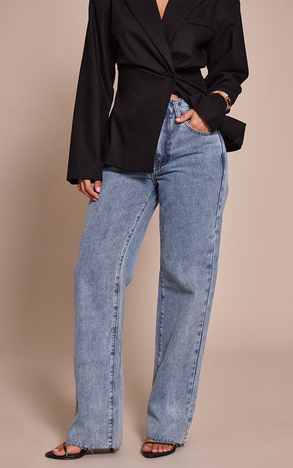 Petite Light Blue Long Leg Straight Jeans